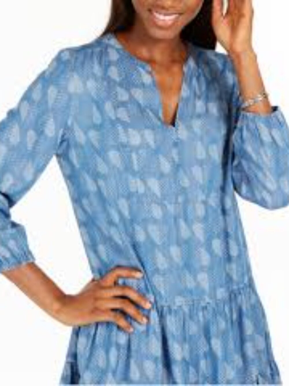 Tommy Hilfiger Blue Polka Dot V-Neck Dress